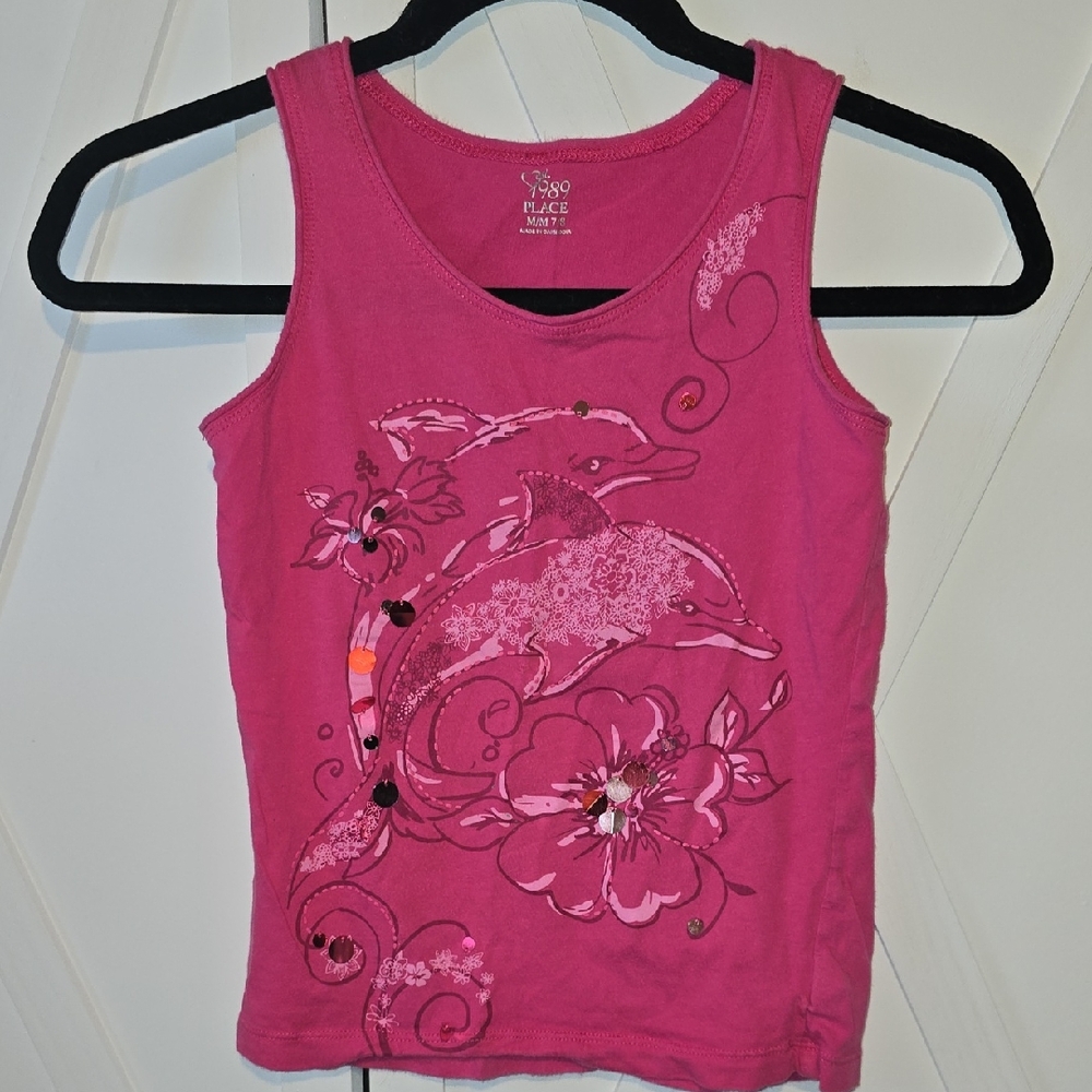 Dolphin Graphic Tank Top With Sequins